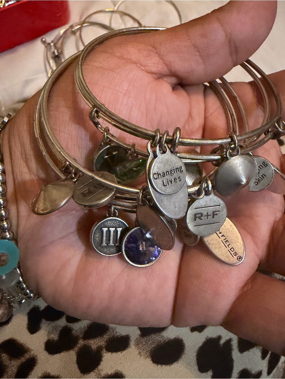5 Rodan + Fields Silver-Tone Charm Bangle Bracelet with Accents